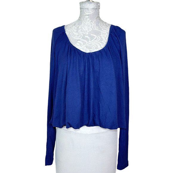 Free People Bondi Long Sleeve cropped Blouson Thermal Top True Blue Women XL NWT - Picture 4 of 13